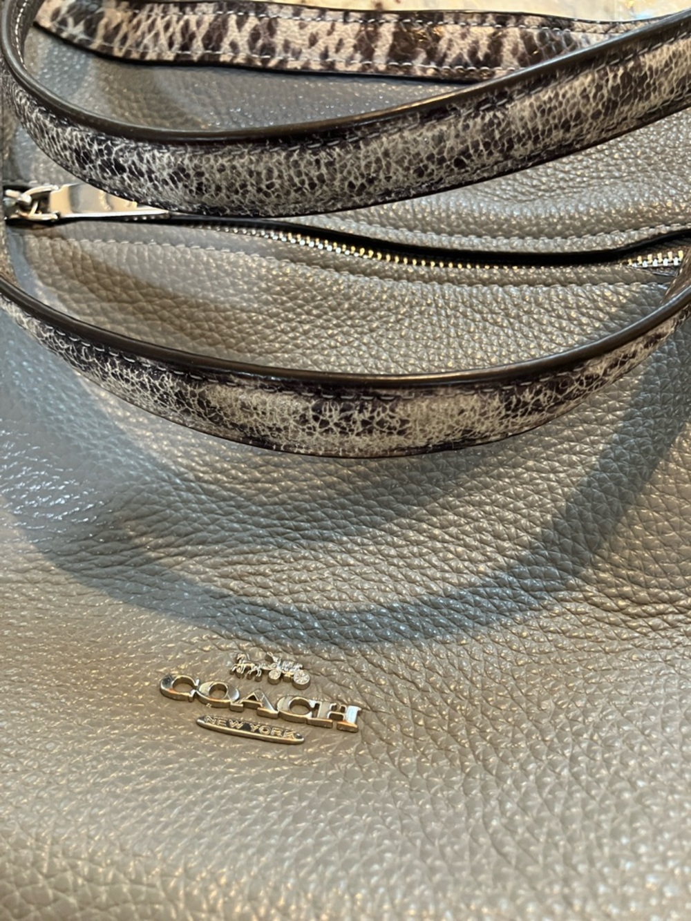 Coach Pebbled Leather Gray Hobo Shoulder Bag with Exotic Snakeskin-Embossed Trim - Picture 16 of 16